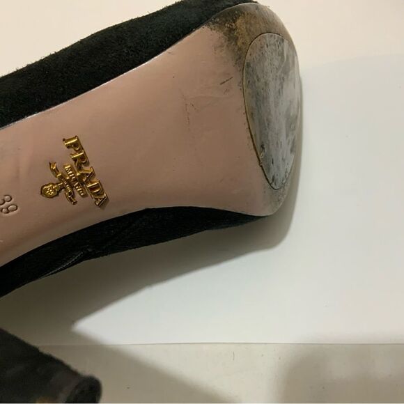 PRADA Black Suede Knee Stiletto Boots Size 39 - Picture 11 of 16